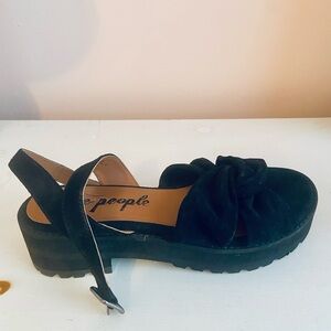 Free People Black Velvet Suede Lug Strap Sandals